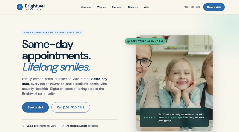 Brightwell Family Dental homepage preview