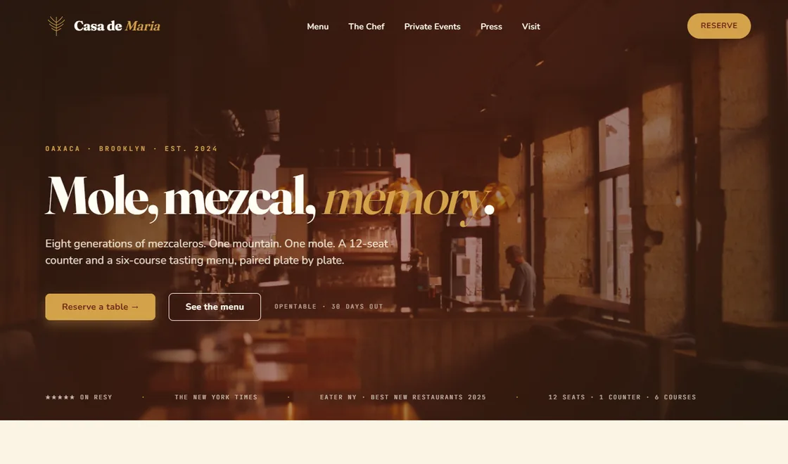 Casa de Maria homepage at 1440px width