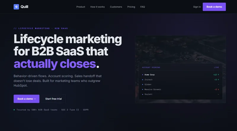 Quill SaaS Marketing homepage preview