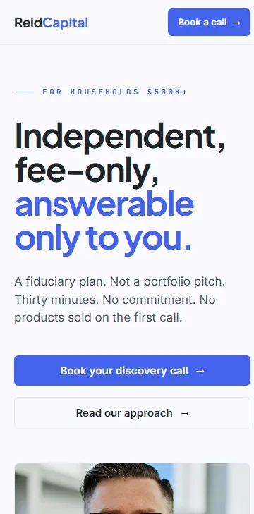 Reid Capital Partners homepage at 375px width