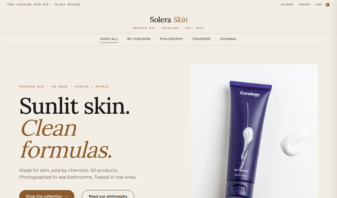 Solera Skin homepage at 1440px width