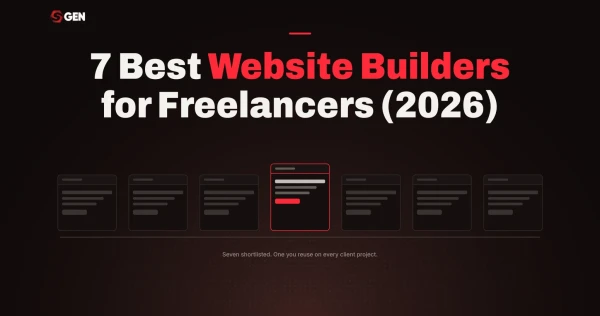 Seven website builder cards in a row with one highlighted in red