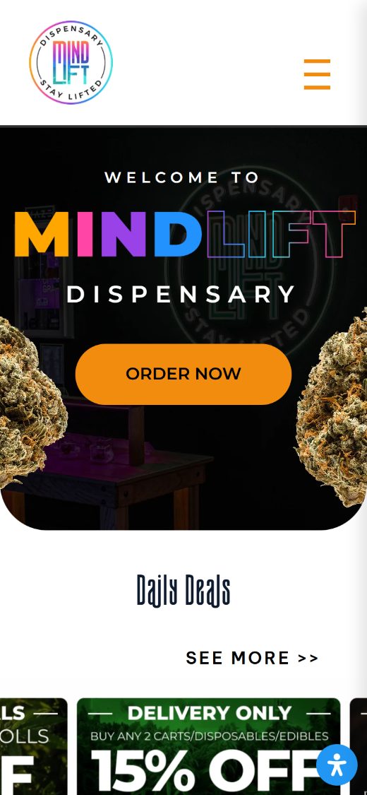 MindLift dispensary site on mobile