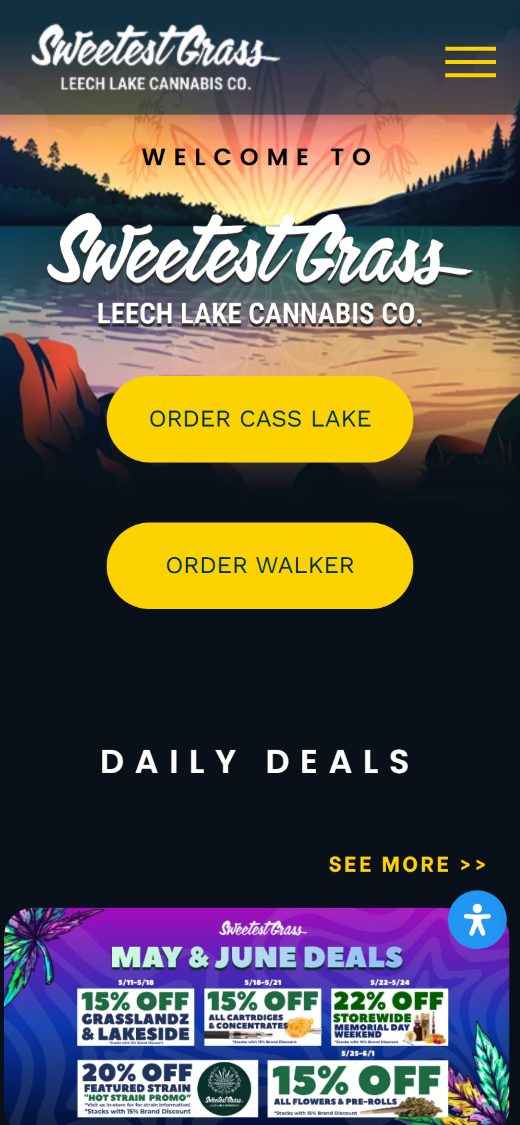 Sweetest Grass dispensary site on mobile